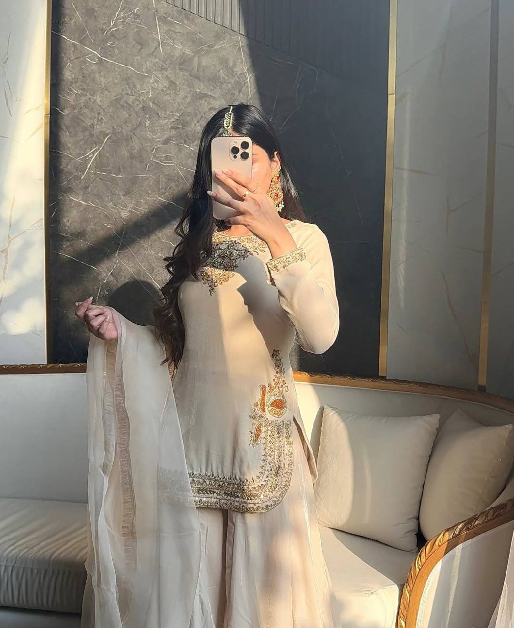 Luminous Ivory Zardozi-Crafted Suit
